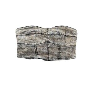 Denim Corset Tube Top  1X Acid Wash Black Combo Tan Hue Streetwear NWT